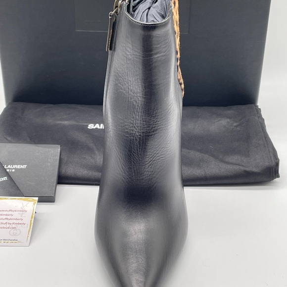 YSL Black Lamb/Pony Stiletto zip bootie ankle leopard detail 37 and 38.5 - Picture 6 of 7